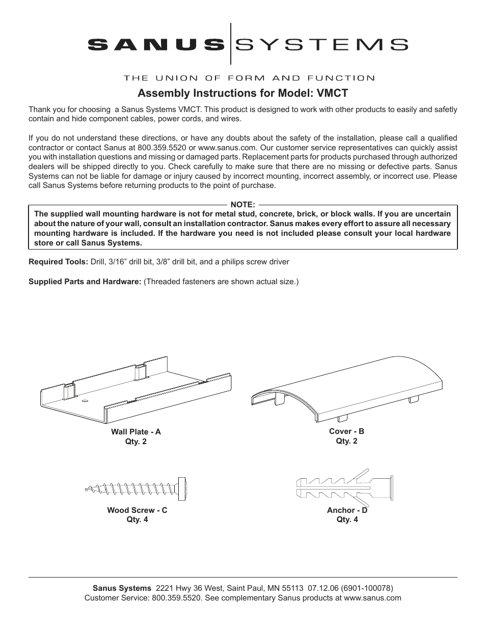 Sanus Systems VMCT User Manual | 2 pages