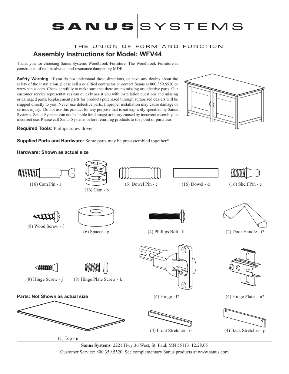 Sanus Systems WFV44 User Manual | 8 pages