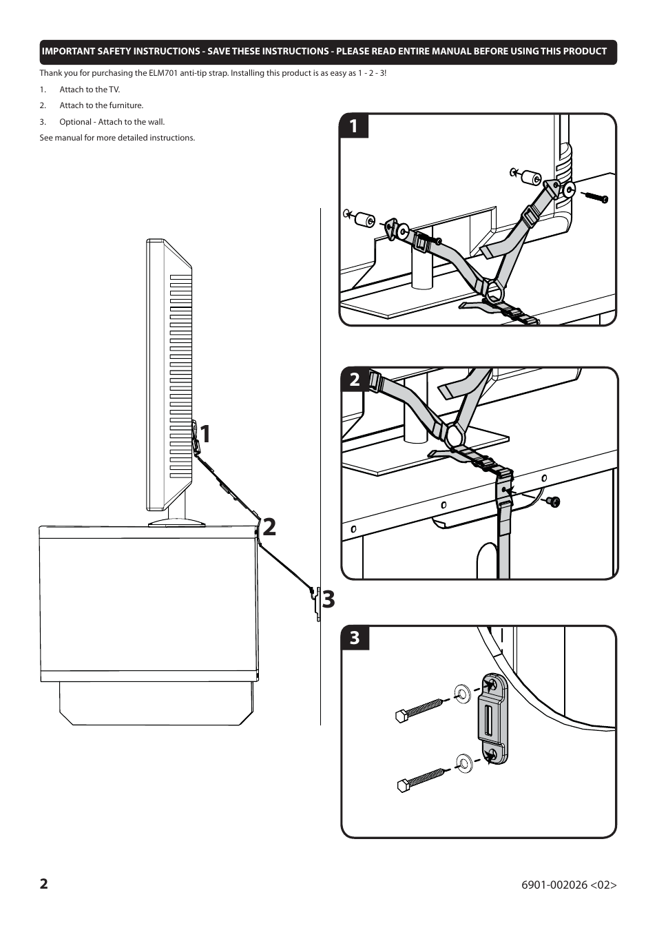 Sanus Systems ELM701 User Manual | Page 2 / 48