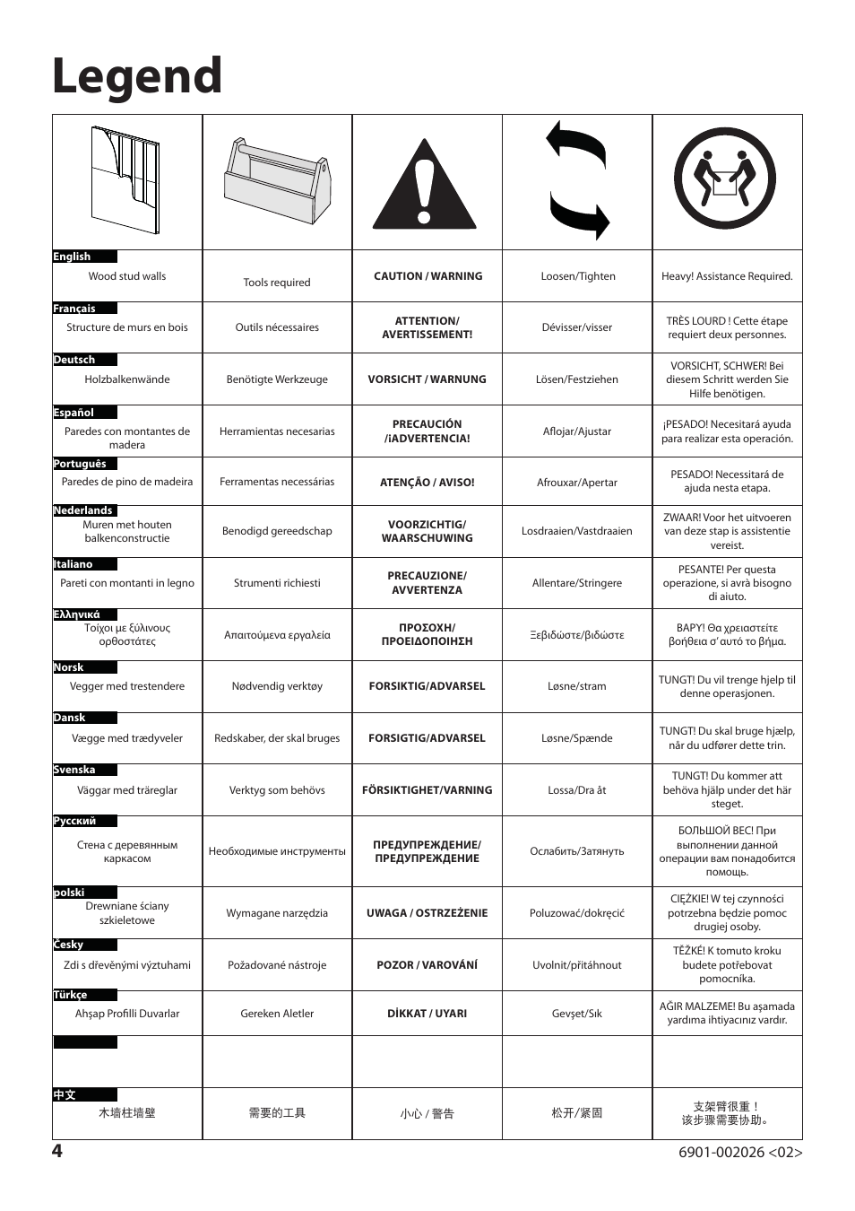 Legend | Sanus Systems ELM701 User Manual | Page 4 / 48