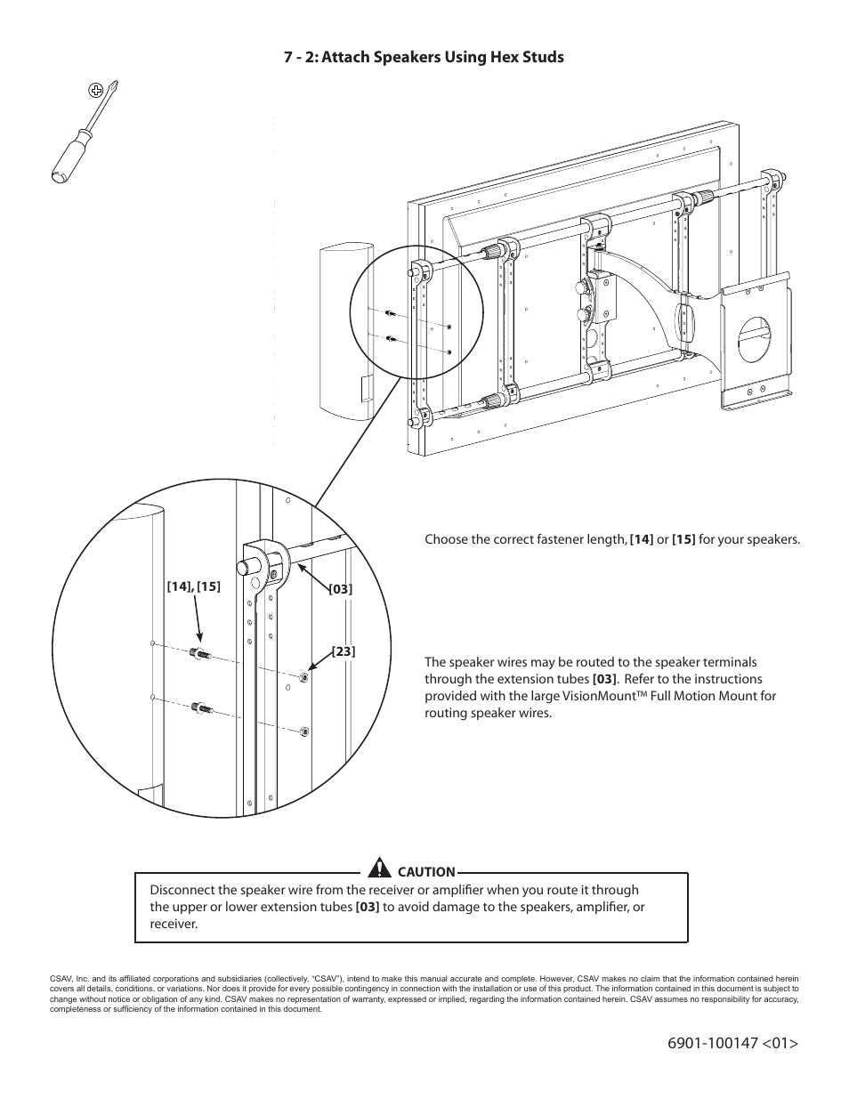 7 - 2: attach speakers using hex studs | Sanus Systems LAS1A User Manual | Page 8 / 8