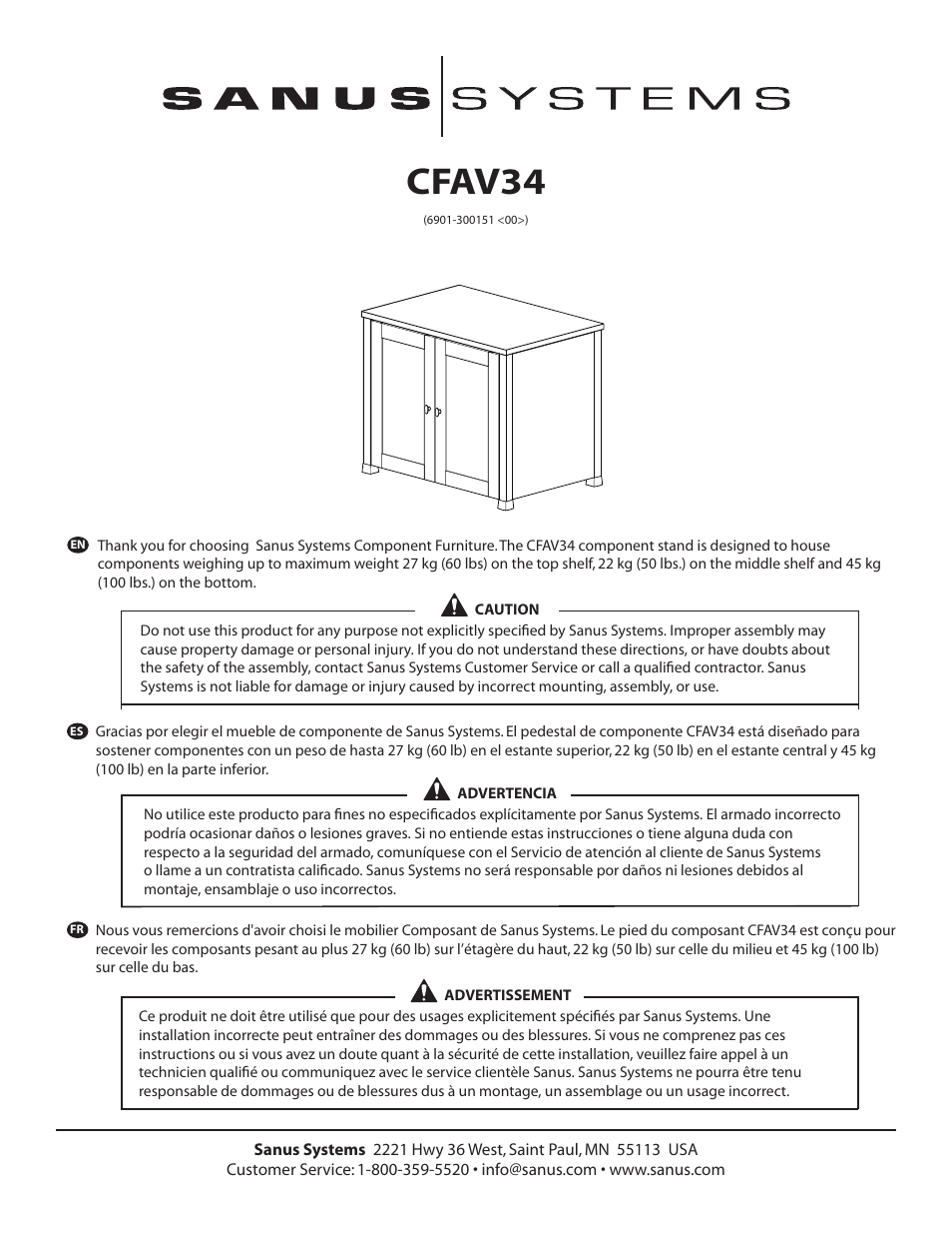 Sanus Systems CFAV34 User Manual | 14 pages