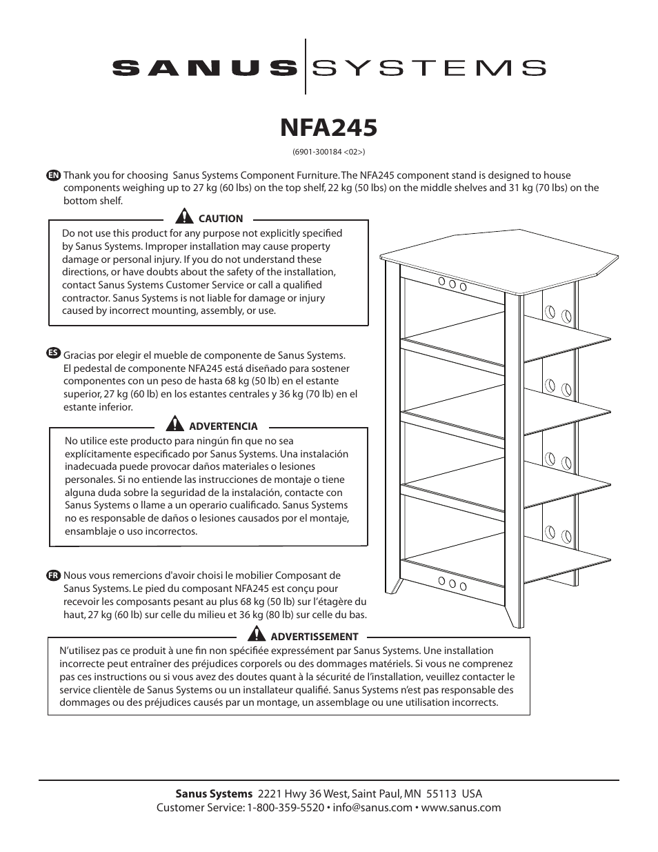 Sanus Systems NFA245 User Manual | 8 pages