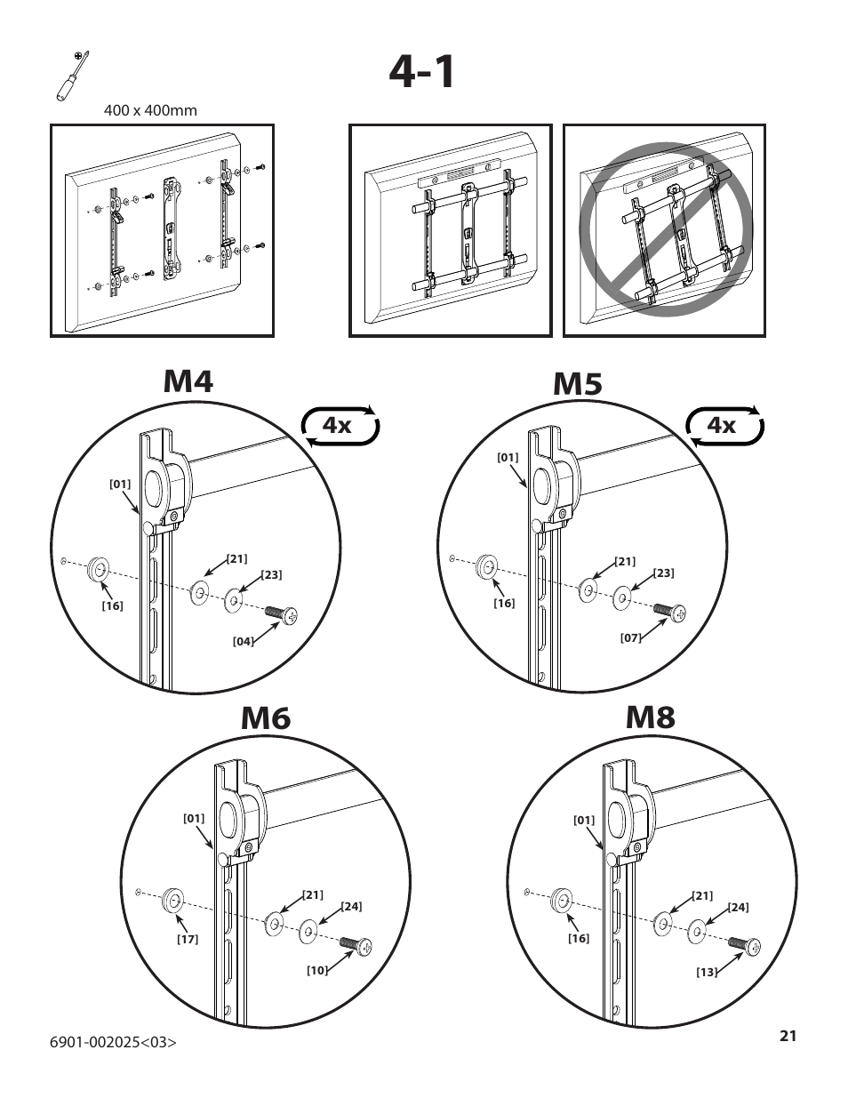 M4 m6 m5 m8 | Sanus Systems VisionMount VLF220 User Manual | Page 21 / 38