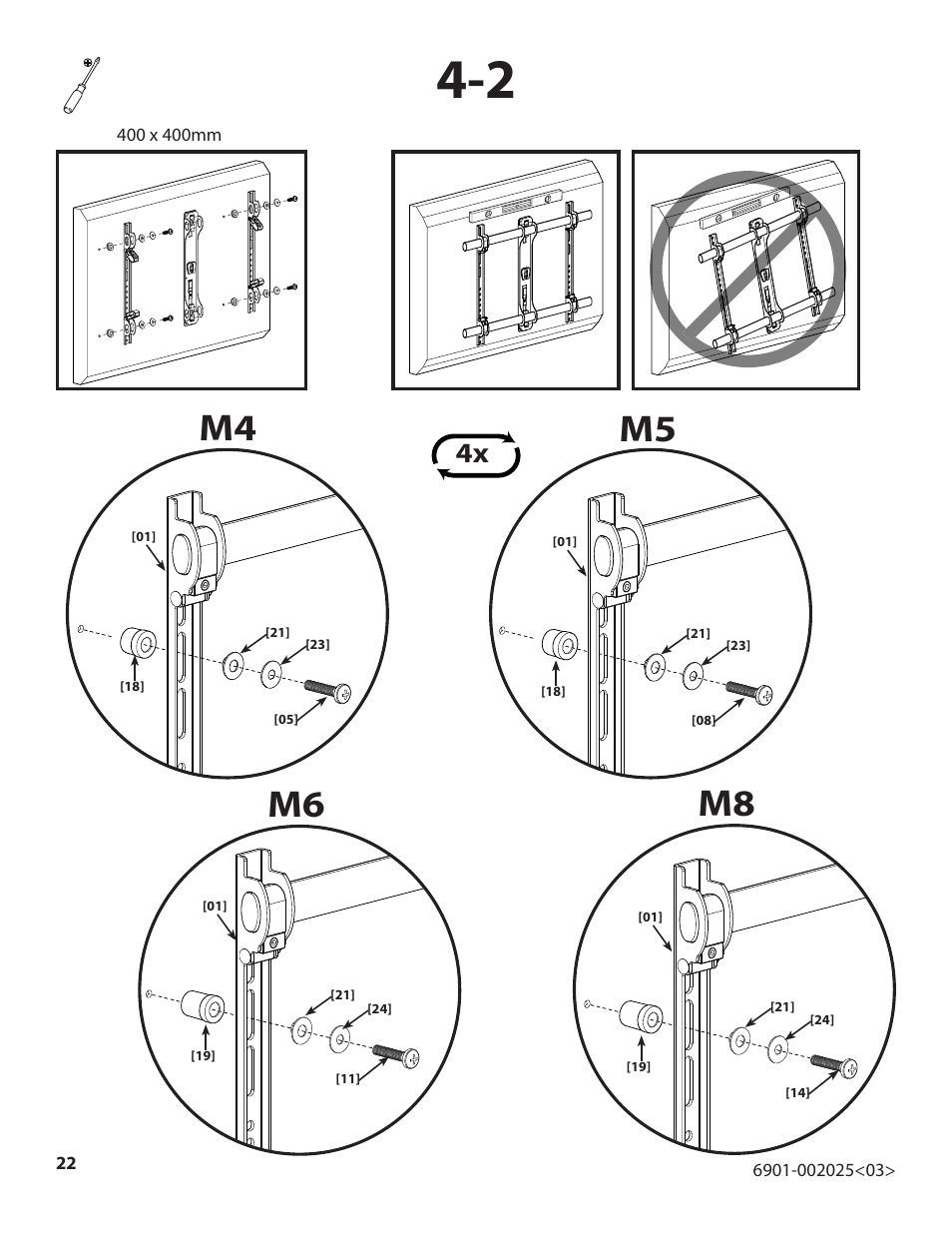 M4 m6 m5 m8 | Sanus Systems VisionMount VLF220 User Manual | Page 22 / 38