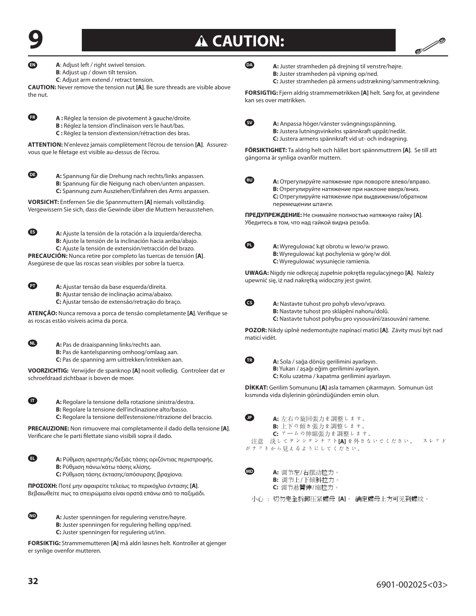 Caution | Sanus Systems VisionMount VLF220 User Manual | Page 32 / 38