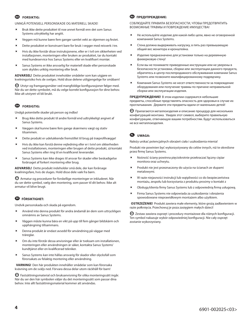 Sanus Systems VisionMount VLF220 User Manual | Page 4 / 38