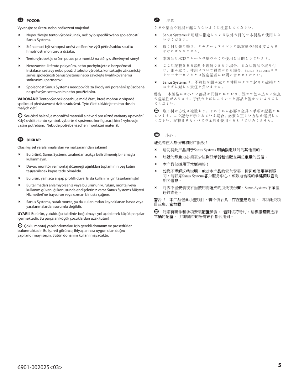 Sanus Systems VisionMount VLF220 User Manual | Page 5 / 38