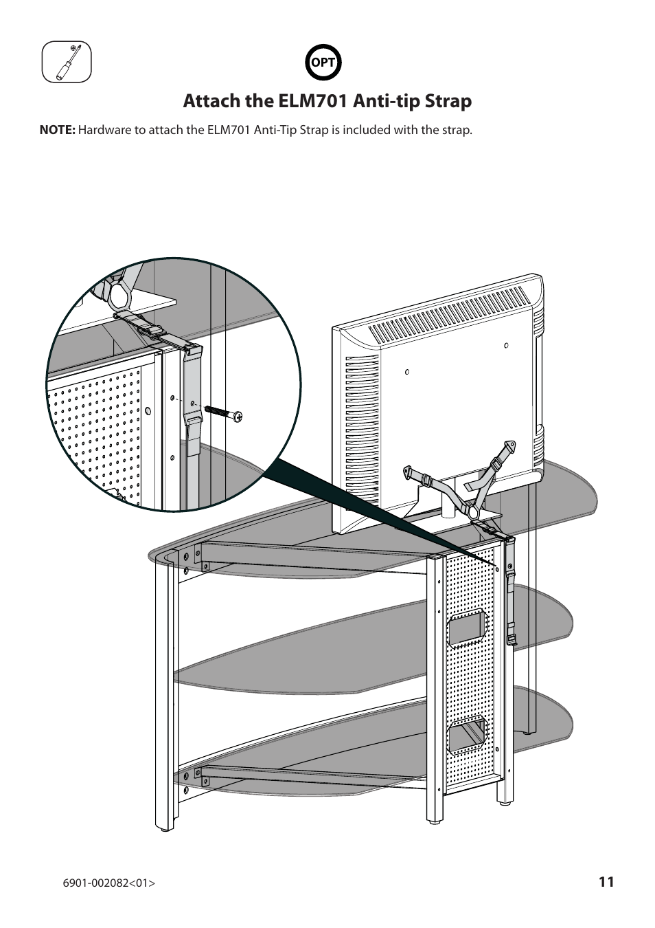 Attach the elm701 anti-tip strap | Sanus Systems BFAV344 User Manual | Page 11 / 28