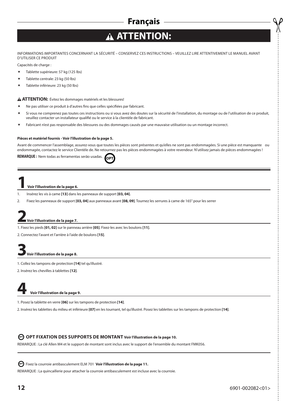 Attention, Français | Sanus Systems BFAV344 User Manual | Page 12 / 28