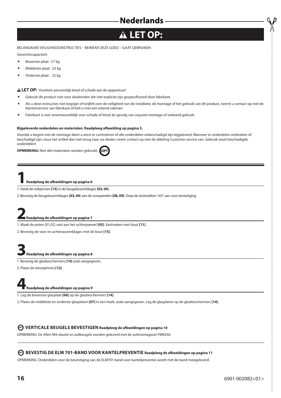 Let op, Nederlands | Sanus Systems BFAV344 User Manual | Page 16 / 28