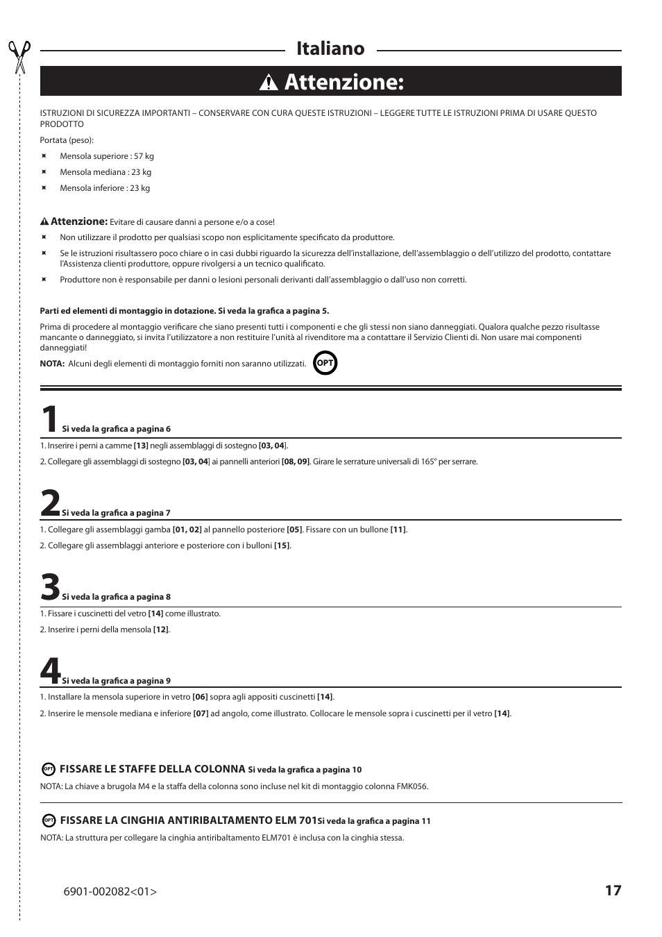 Attenzione, Italiano | Sanus Systems BFAV344 User Manual | Page 17 / 28
