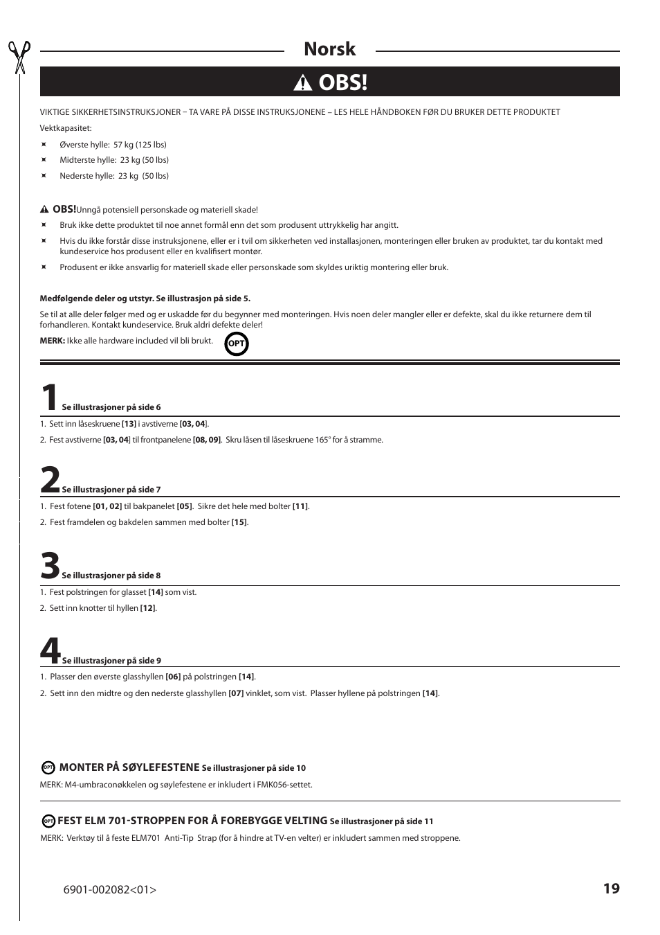 Norsk | Sanus Systems BFAV344 User Manual | Page 19 / 28