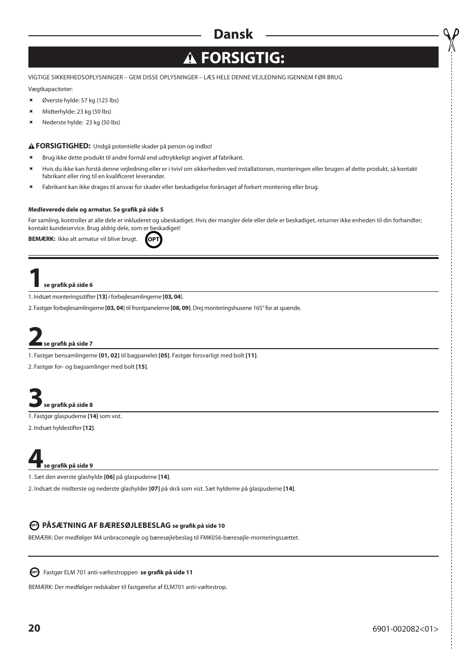 Forsigtig, Dansk | Sanus Systems BFAV344 User Manual | Page 20 / 28