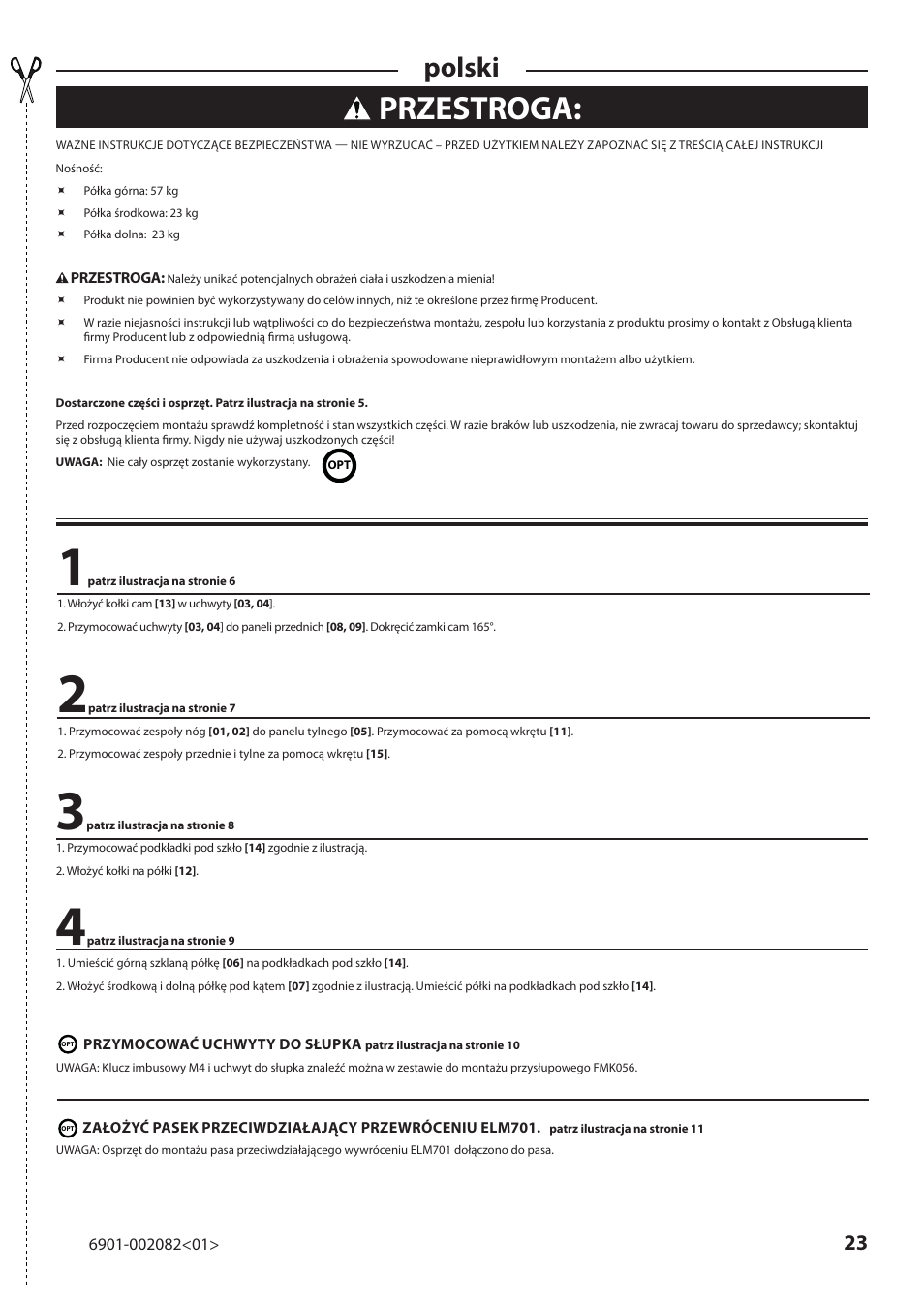 Przestroga, Polski | Sanus Systems BFAV344 User Manual | Page 23 / 28