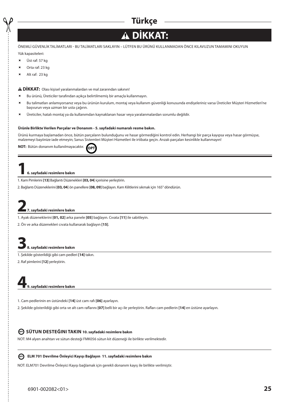 Dikkat, Türkçe | Sanus Systems BFAV344 User Manual | Page 25 / 28