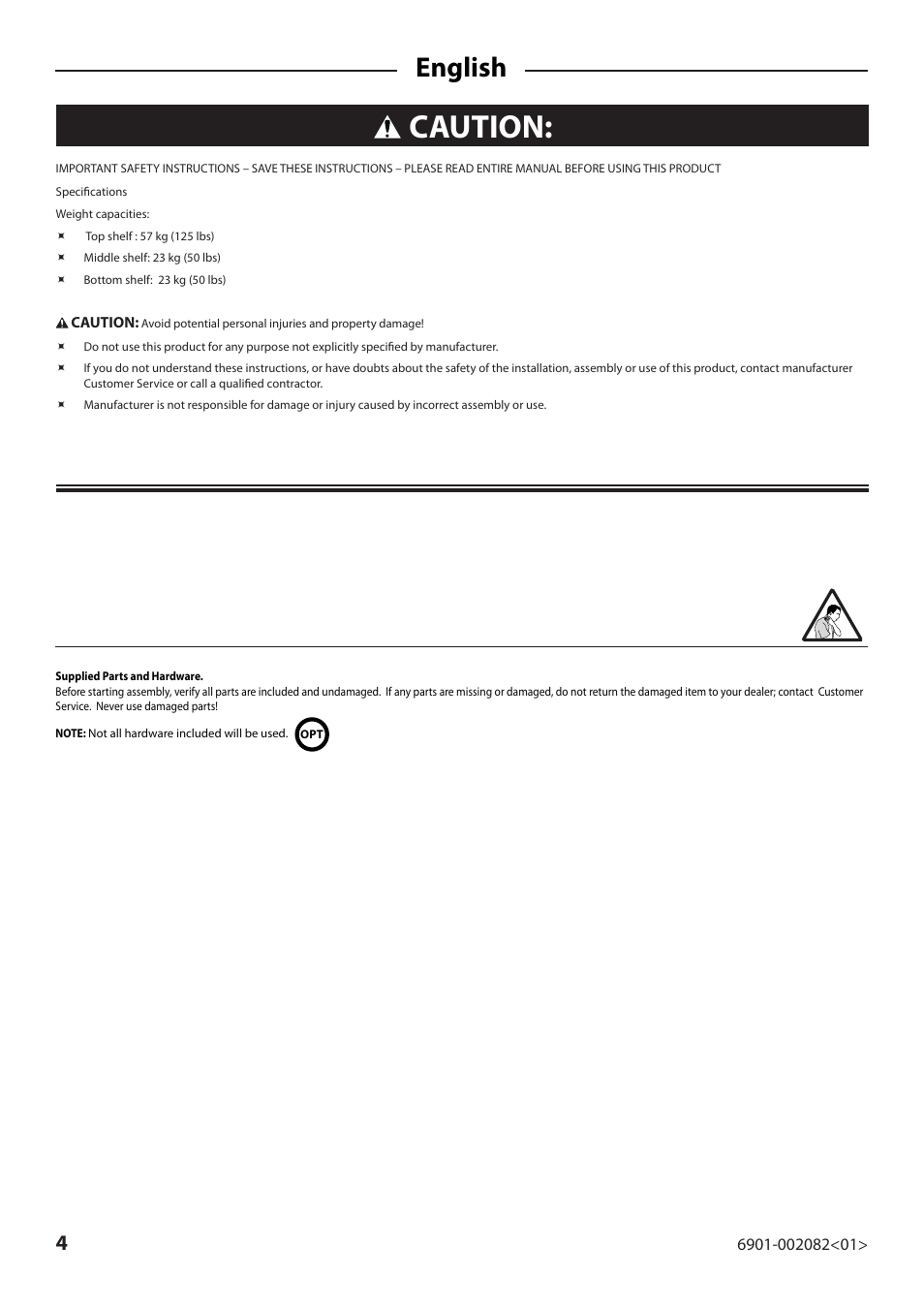 Caution, English | Sanus Systems BFAV344 User Manual | Page 4 / 28