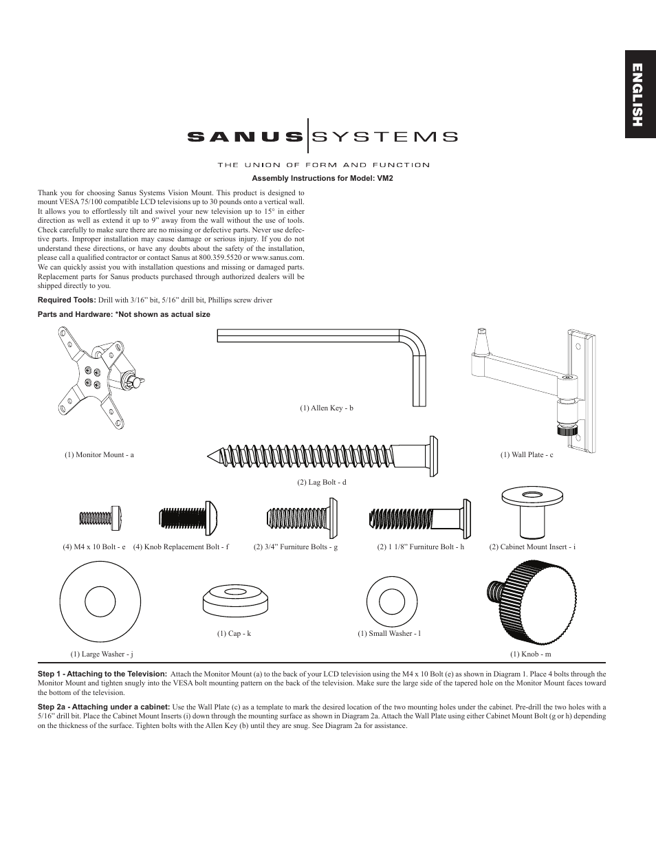 English | Sanus Systems VM2 User Manual | Page 3 / 18