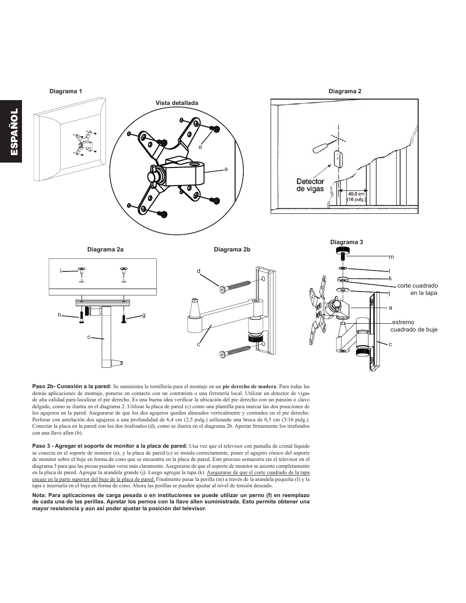 Esp añol | Sanus Systems VM2 User Manual | Page 6 / 18