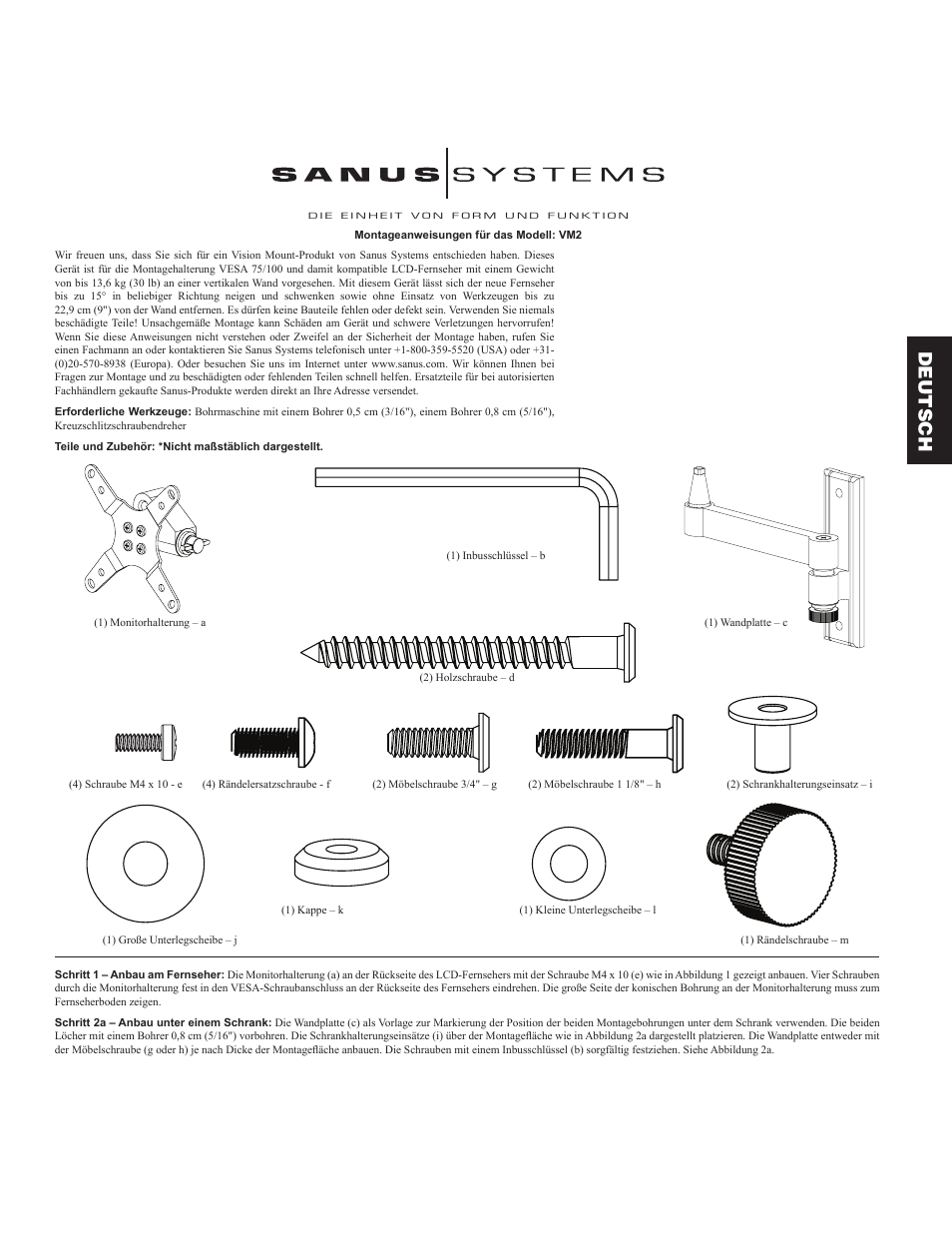 Deutsch | Sanus Systems VM2 User Manual | Page 7 / 18