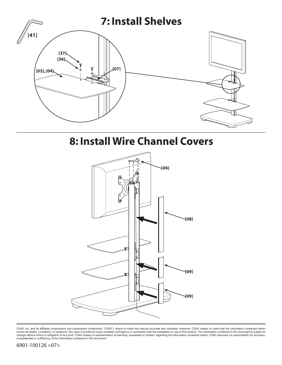 Install wire channel covers, Install shelves | Sanus Systems FFMF2A User Manual | Page 7 / 7