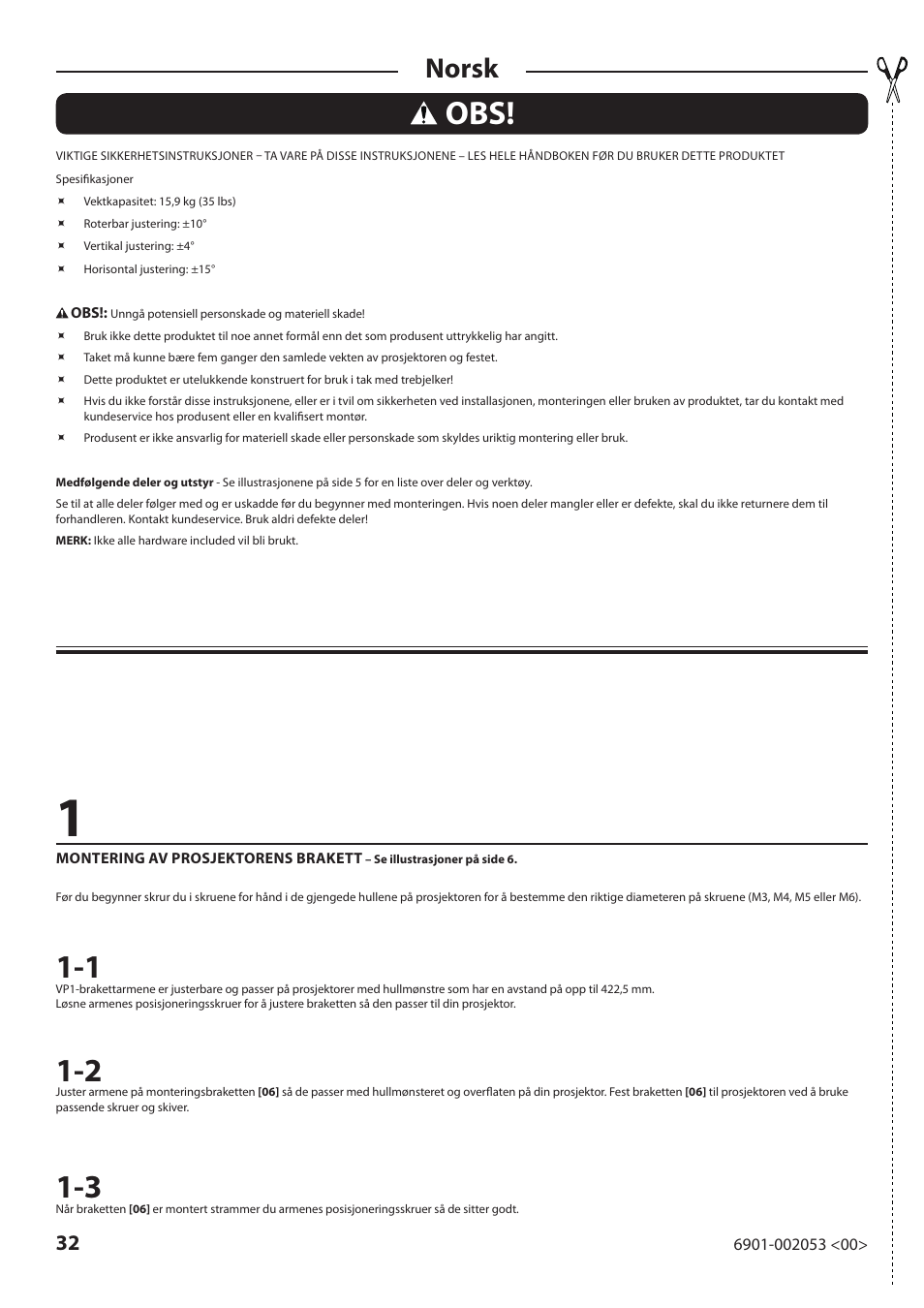 Norsk | Sanus Systems VP1 User Manual | Page 32 / 50