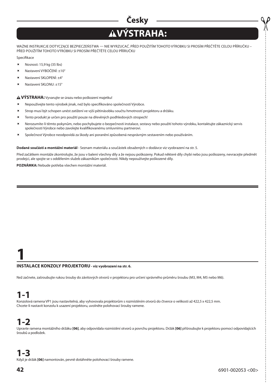 Výstraha, Česky | Sanus Systems VP1 User Manual | Page 42 / 50