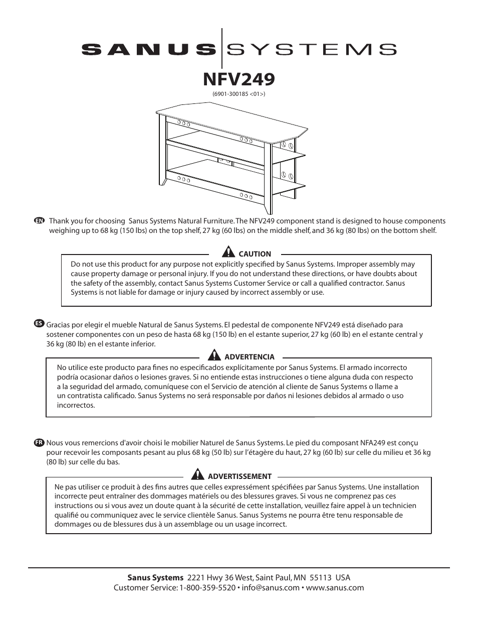 Sanus Systems NFV249 User Manual | 6 pages