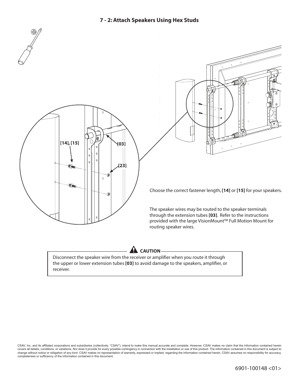 7 - 2: attach speakers using hex studs | Sanus Systems XAS1A User Manual | Page 8 / 8