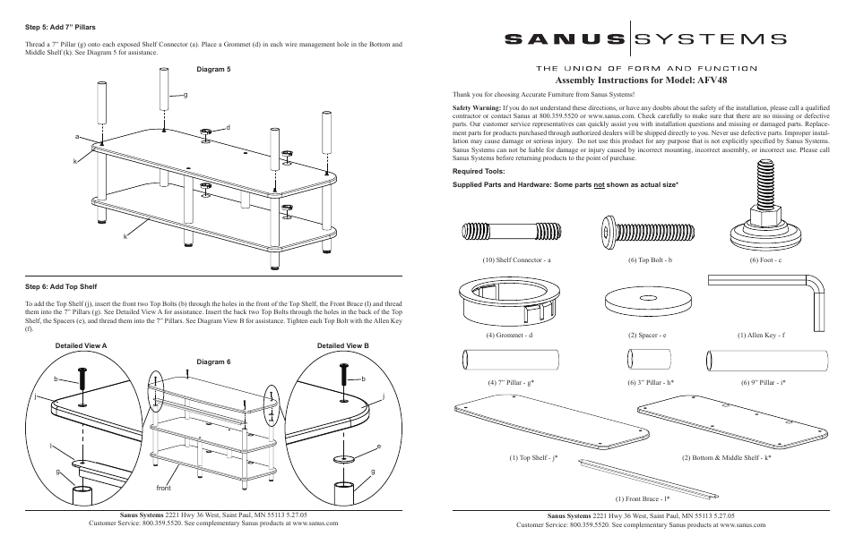 Sanus Systems Accurate Furniture AFV48 User Manual | 2 pages