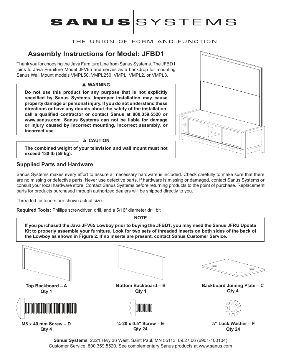 Sanus Systems JFBD1 User Manual | 5 pages