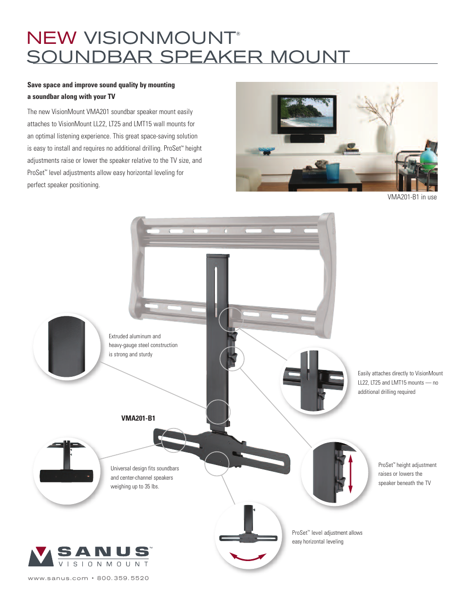 Sanus Systems New VisionMount VMA201-B1 User Manual | 2 pages