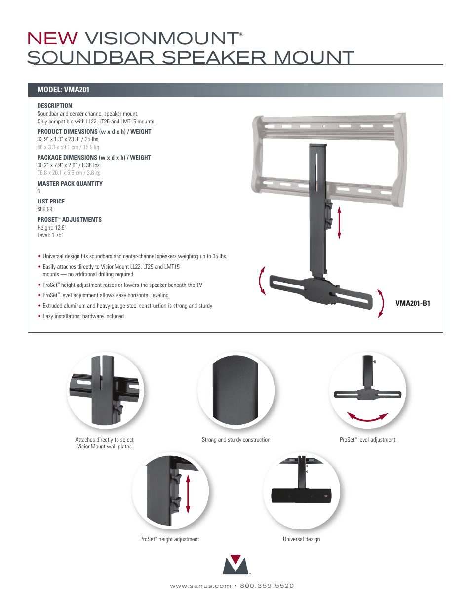 New visionmount, Soundbar speaker mount | Sanus Systems New VisionMount VMA201-B1 User Manual | Page 2 / 2