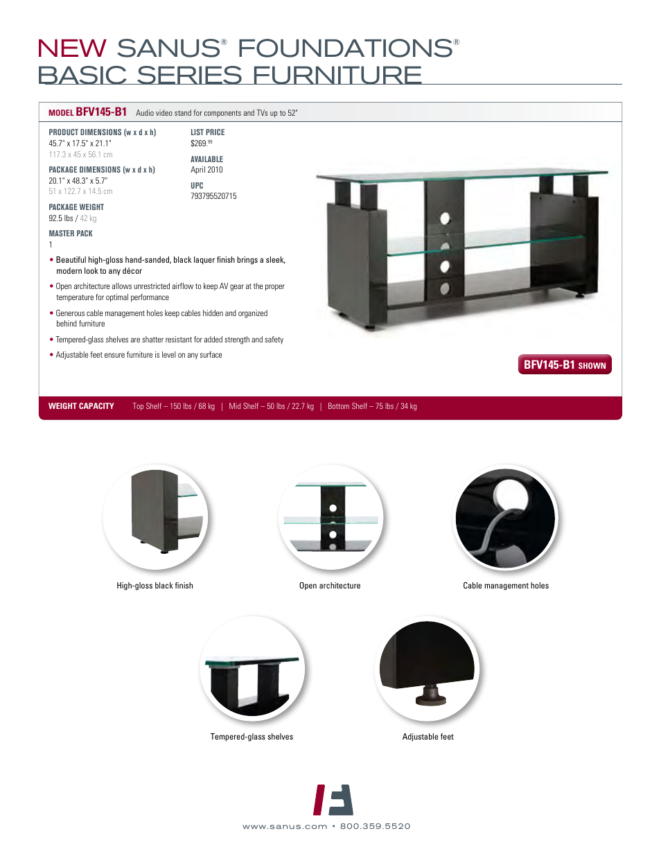 New sanus, Foundations, Basic series furniture | Sanus Systems Sanus Foundations BFV145-B1 User Manual | Page 2 / 2
