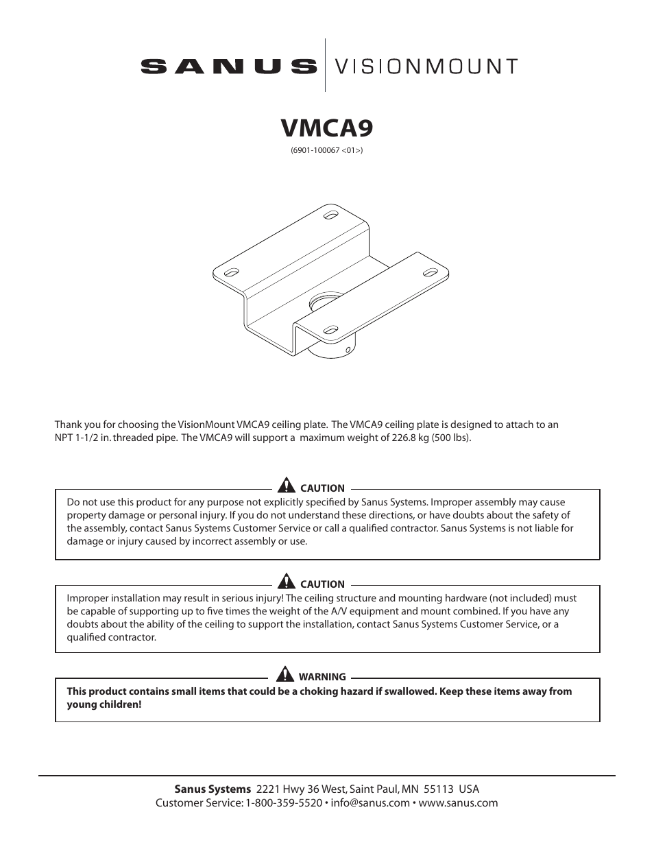 Sanus Systems VISIONMOUNT VMCA9 User Manual | 4 pages