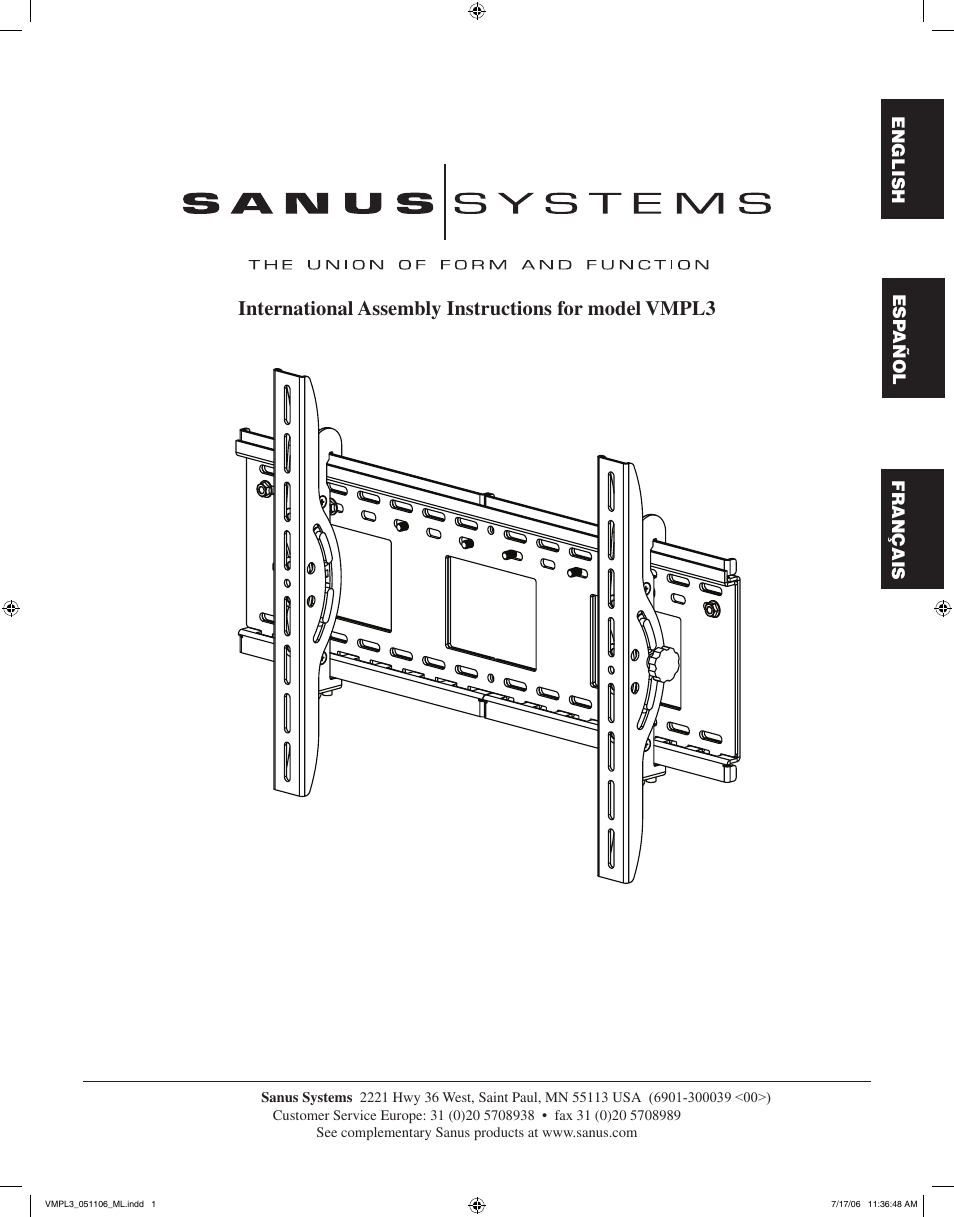 Sanus Systems VMPL3 User Manual | 32 pages