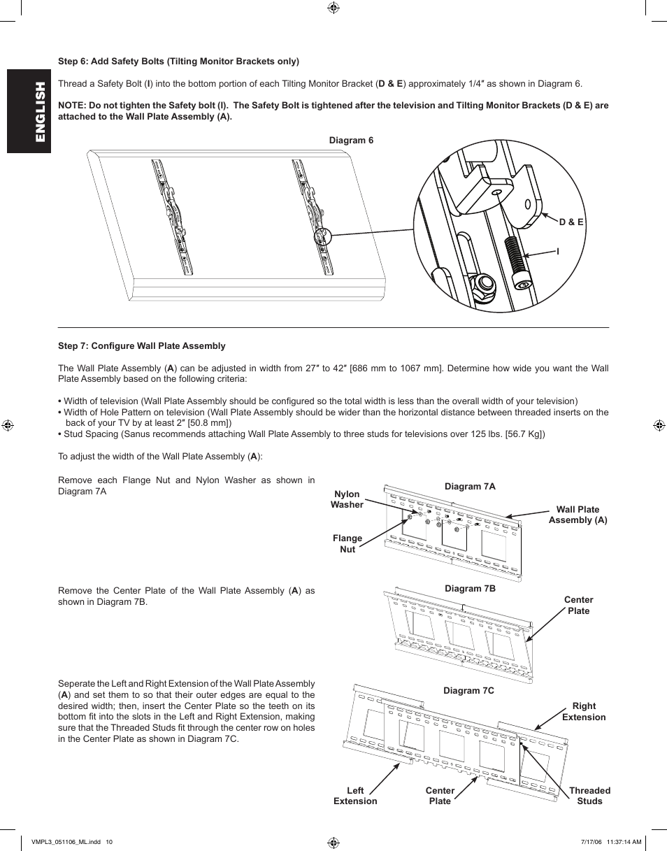 English | Sanus Systems VMPL3 User Manual | Page 10 / 32