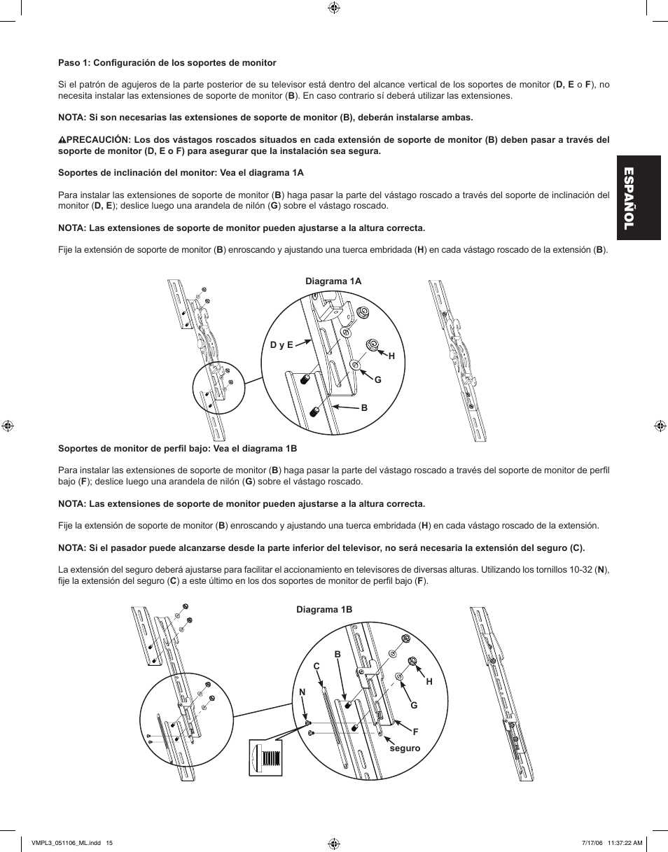 Esp añol | Sanus Systems VMPL3 User Manual | Page 15 / 32