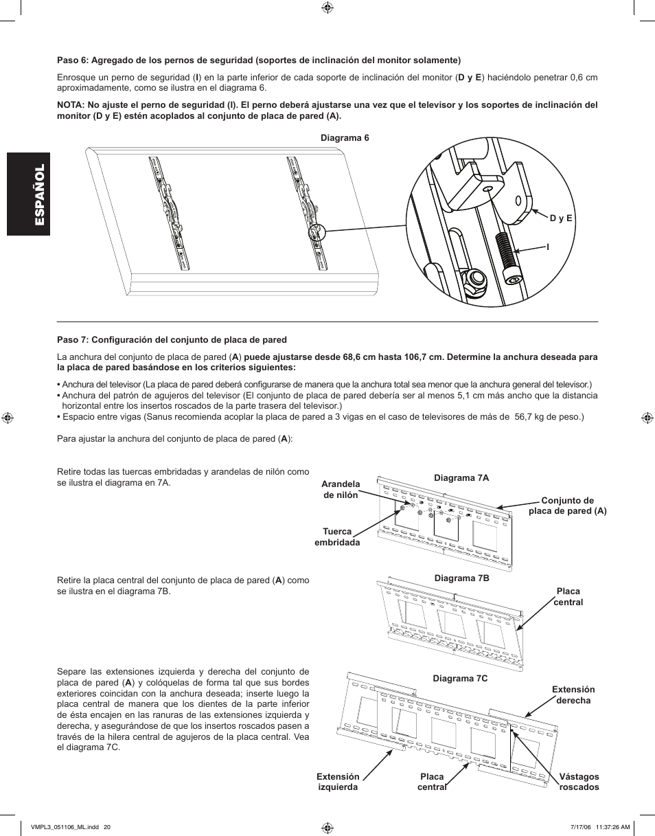 Esp añol | Sanus Systems VMPL3 User Manual | Page 20 / 32