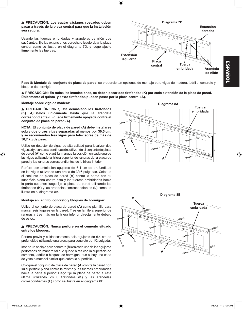 Esp añol | Sanus Systems VMPL3 User Manual | Page 21 / 32