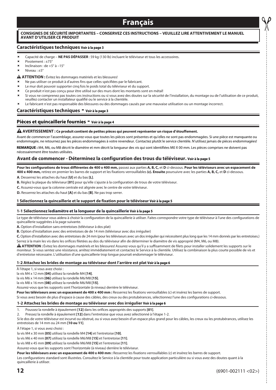 Français | Sanus Systems VLF220 User Manual | Page 12 / 38