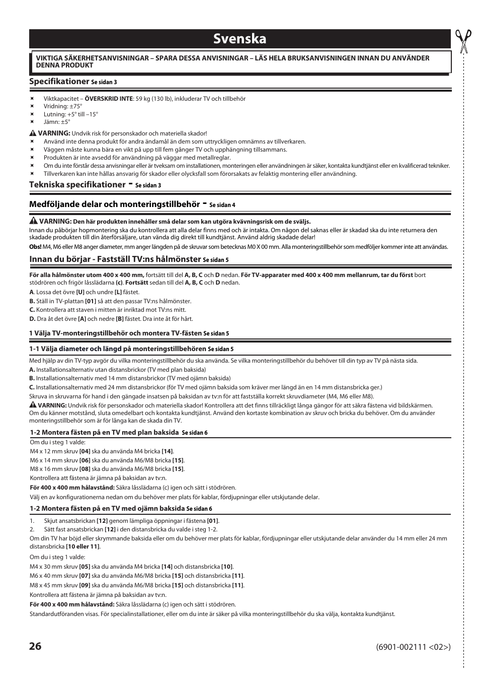 Svenska | Sanus Systems VLF220 User Manual | Page 26 / 38