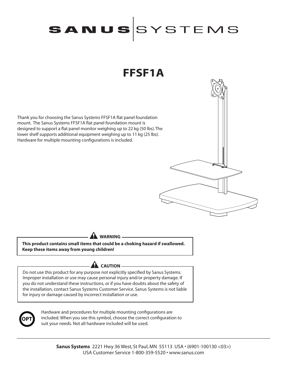 Sanus Systems Sanus Flat Panel AV Foundations FFSF1A User Manual | 7 pages