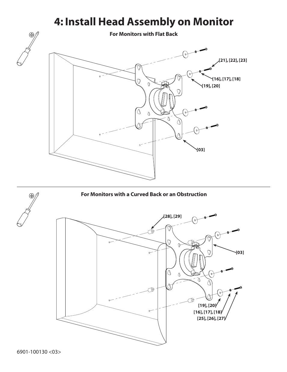 Install head assembly on monitor | Sanus Systems Sanus Flat Panel AV Foundations FFSF1A User Manual | Page 5 / 7