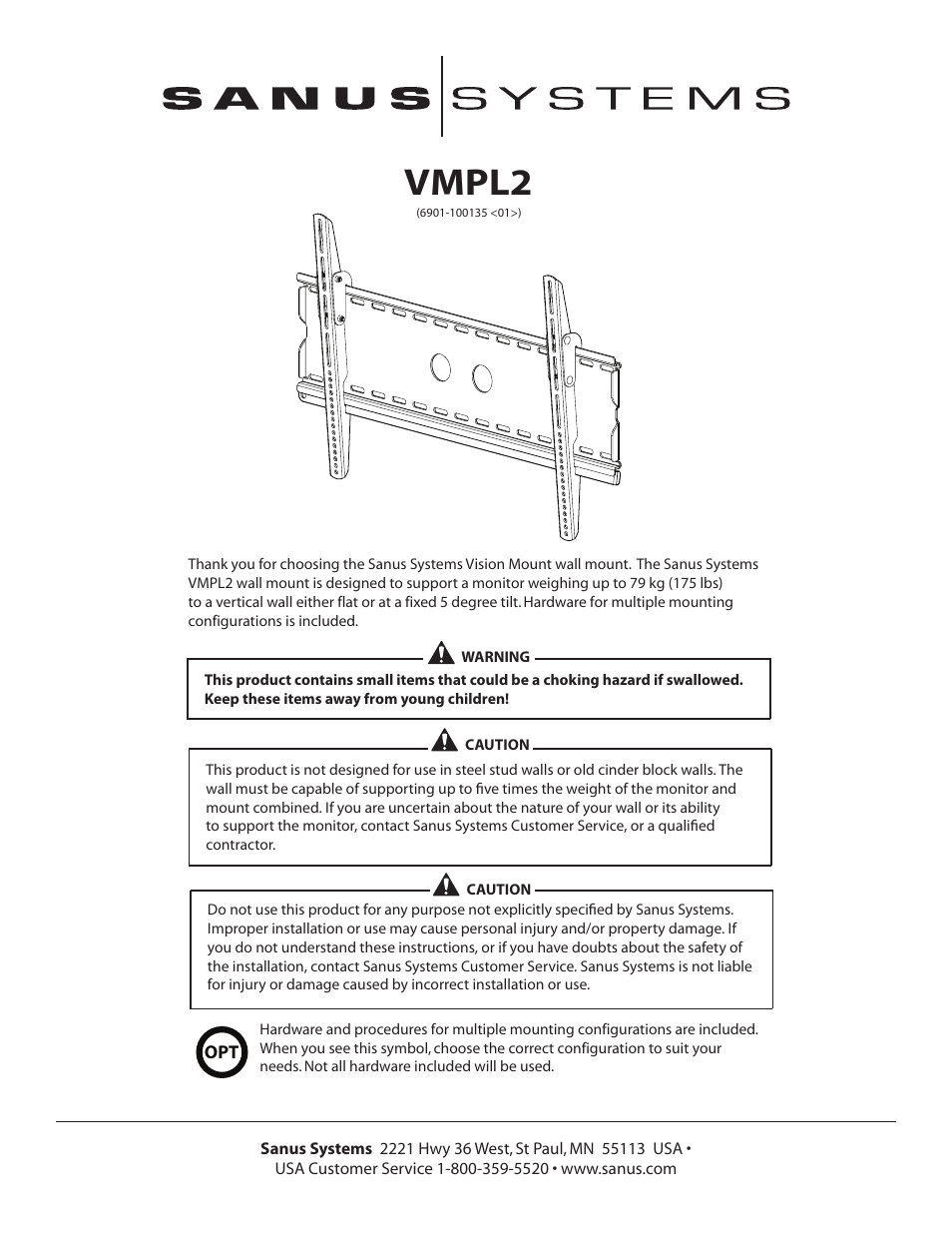 Sanus Systems VMPL2 User Manual | 6 pages