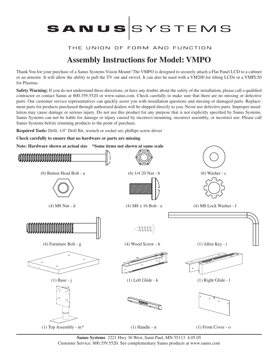 Sanus Systems VISION MOUNT VMPO User Manual | 8 pages