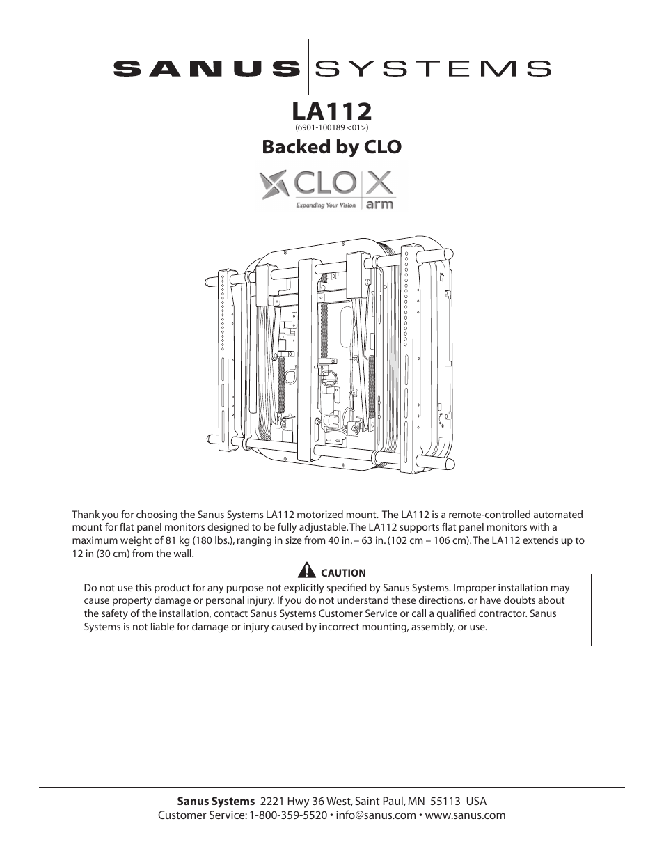 Sanus Systems Motorized Mount LA112 User Manual | 31 pages