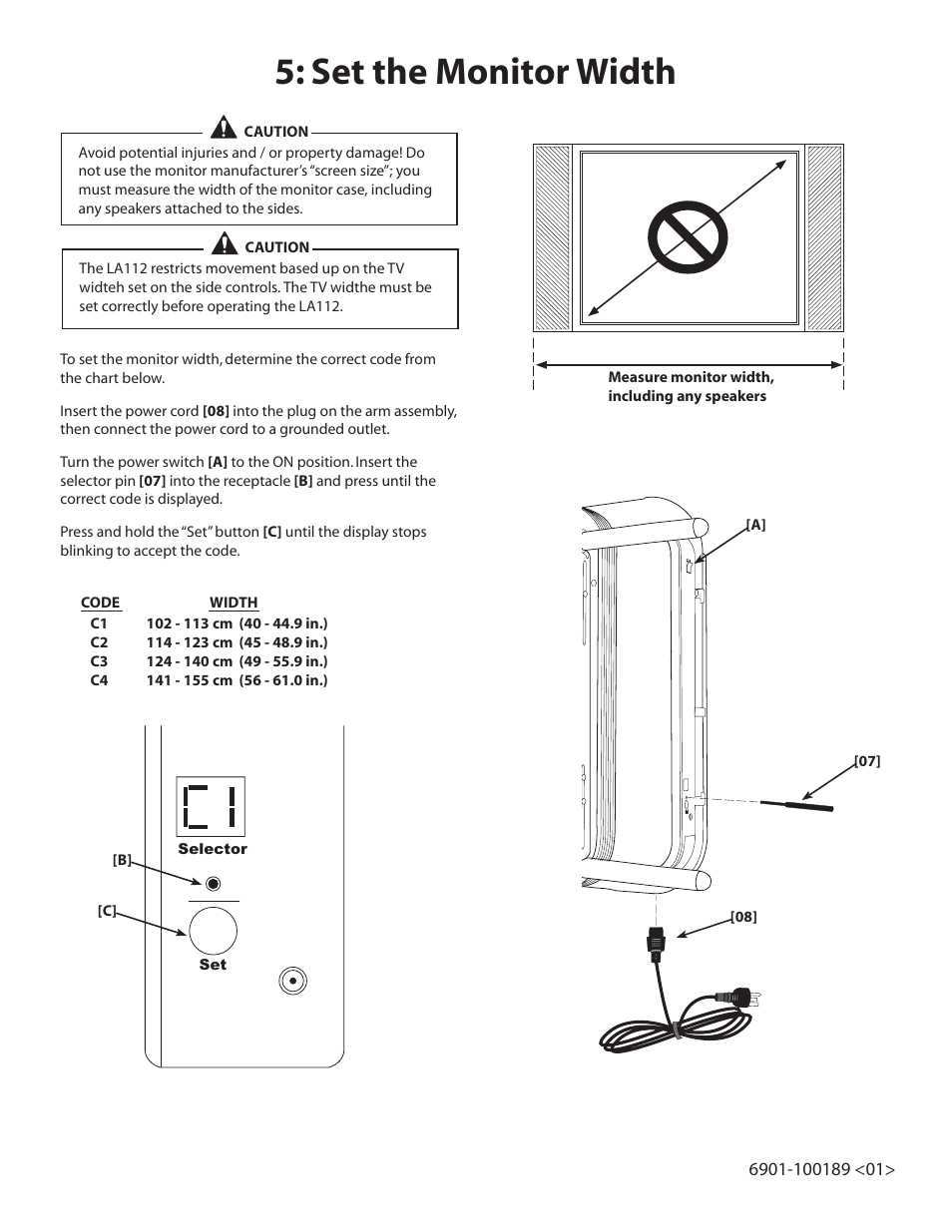 Set the monitor width | Sanus Systems Motorized Mount LA112 User Manual | Page 10 / 31