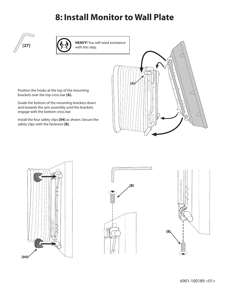 Install monitor to wall plate | Sanus Systems Motorized Mount LA112 User Manual | Page 14 / 31