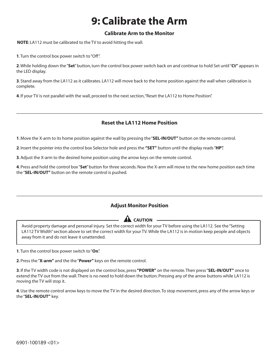 Calibrate the arm | Sanus Systems Motorized Mount LA112 User Manual | Page 15 / 31
